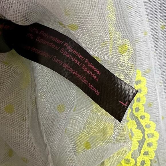 Lavender and Neon Yellow Sheer Polka Dot Lace Large Babydoll Slip Lingerie - Picture 6 of 7